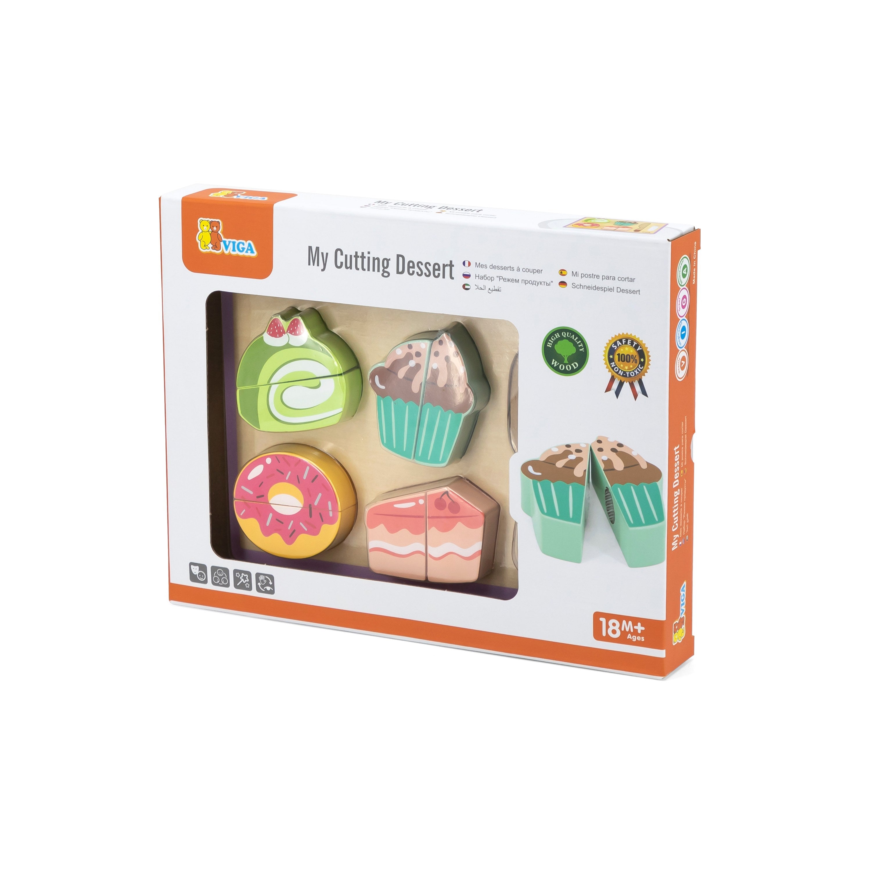 Viga Compact Wooden Dessert Slicing & Matching Set - 6-Piece Montessori Tea Party Toy
