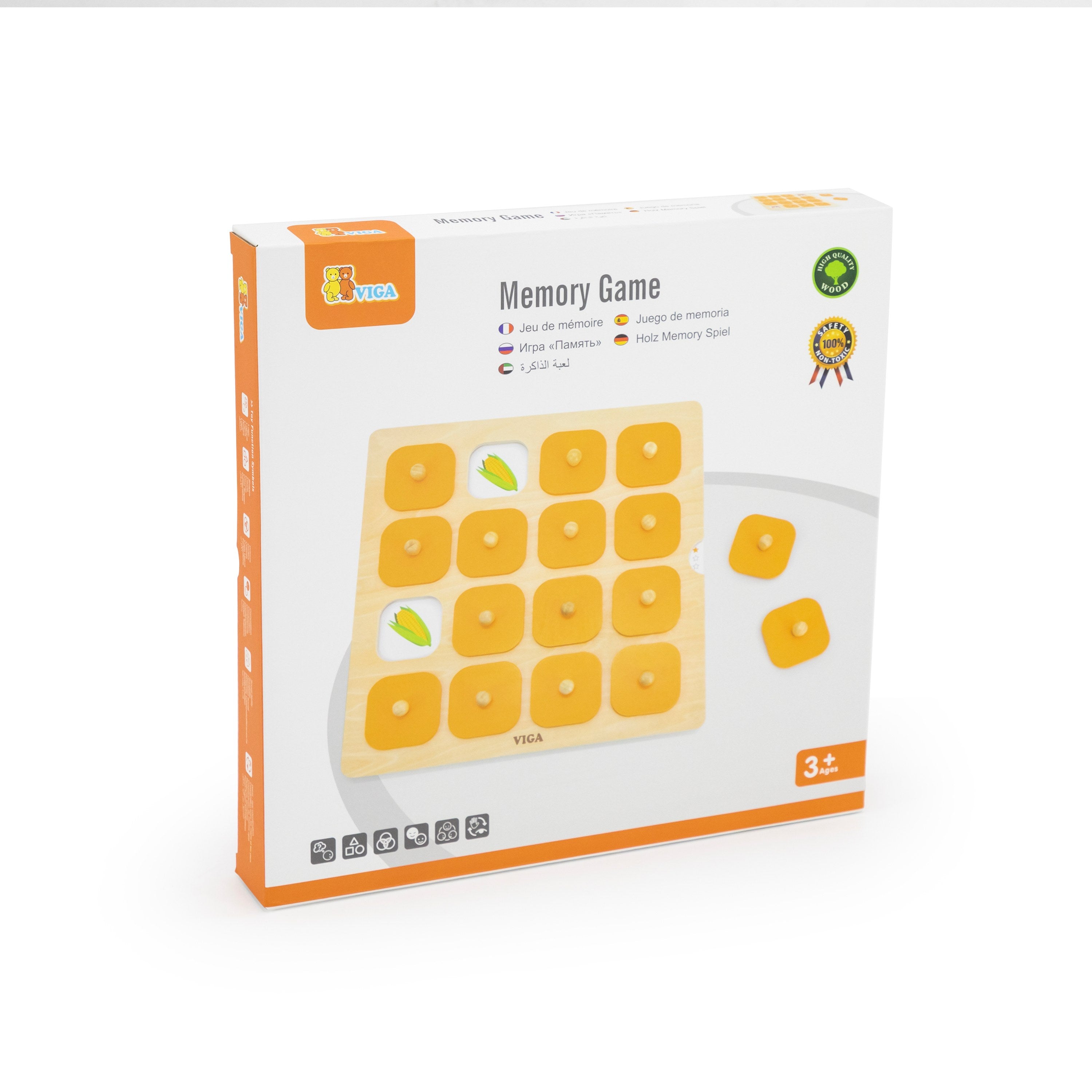Viga 16-Grid Classic Wooden Memory Game - 22pc Match Set with Beechwood Pegs