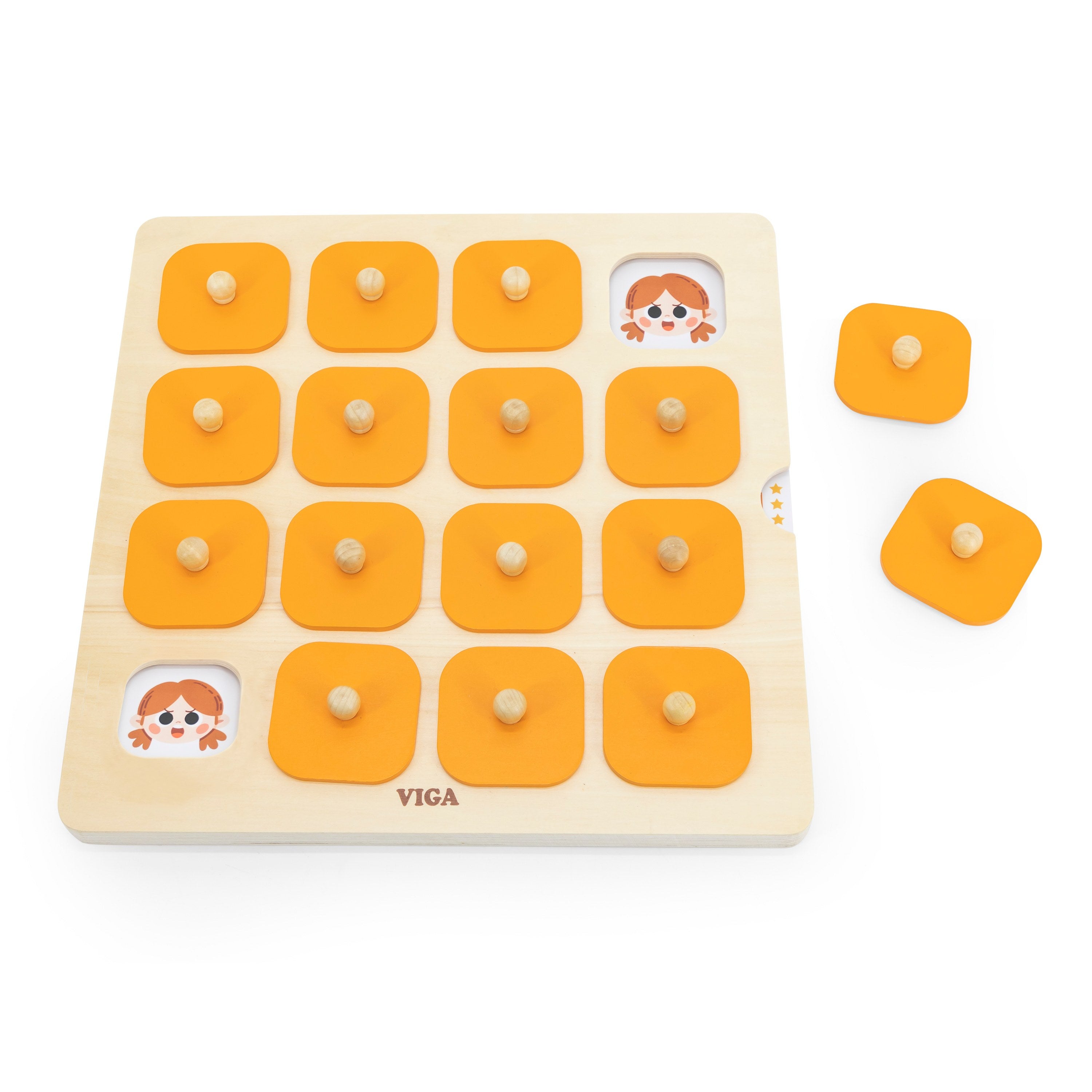 Viga 16-Grid Classic Wooden Memory Game - 22pc Match Set with Beechwood Pegs