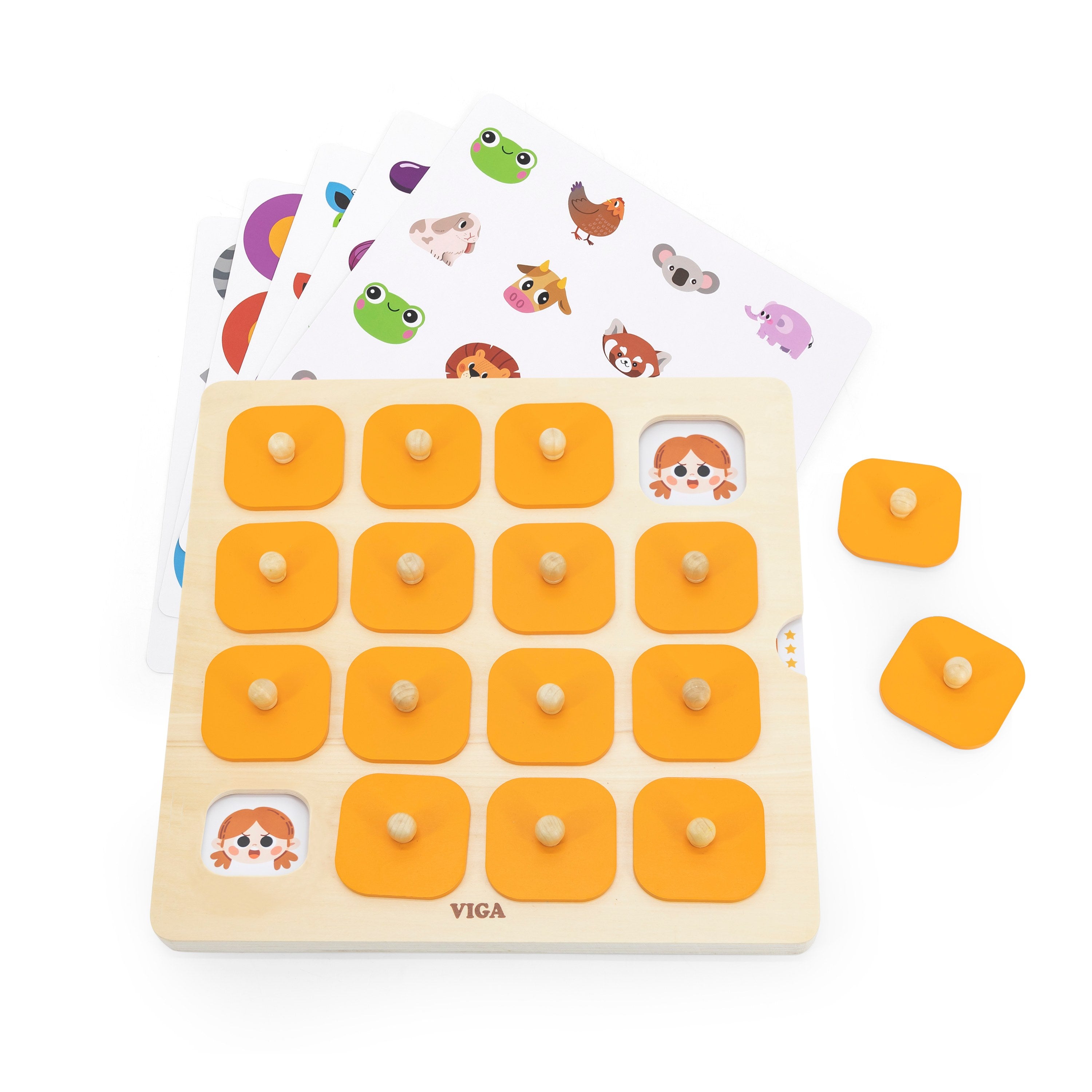 Viga 16-Grid Classic Wooden Memory Game - 22pc Match Set with Beechwood Pegs
