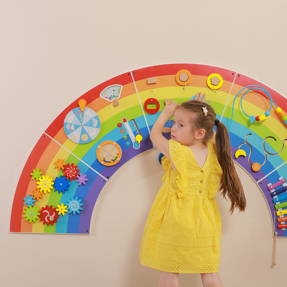 Viga Rainbow Multi-Sensory Wall Toy - 12-in-1 Interactive Activity Center for All Heights