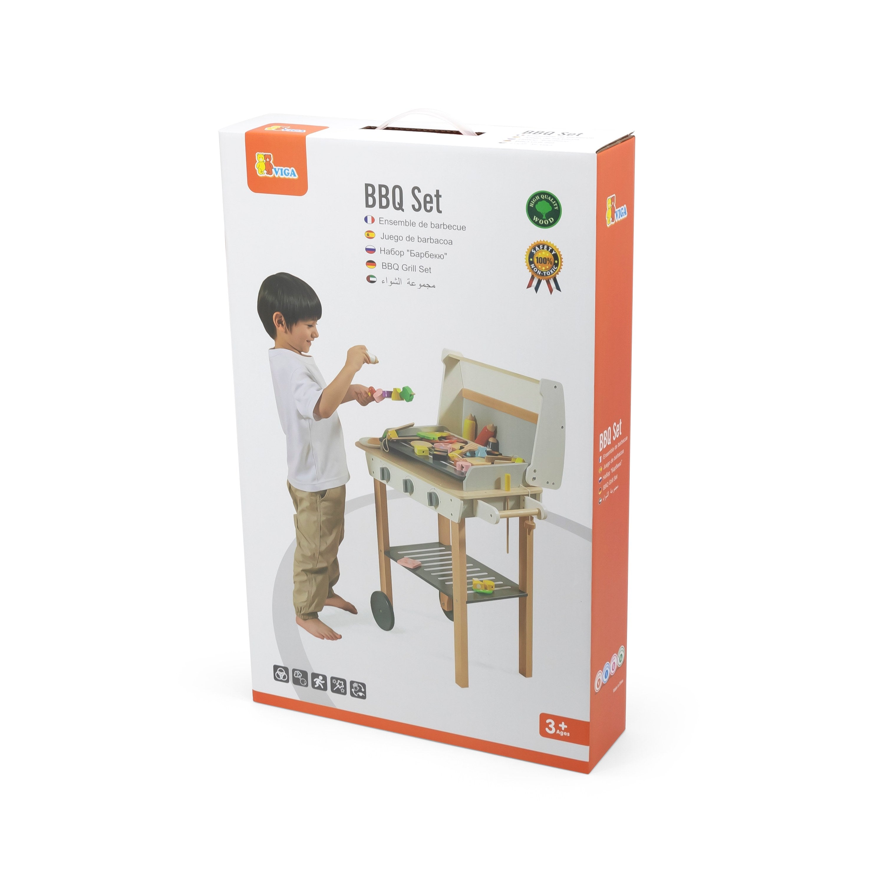 Viga Deluxe 47-Piece Wooden BBQ Grill Station - Mobile Interactive Play Set