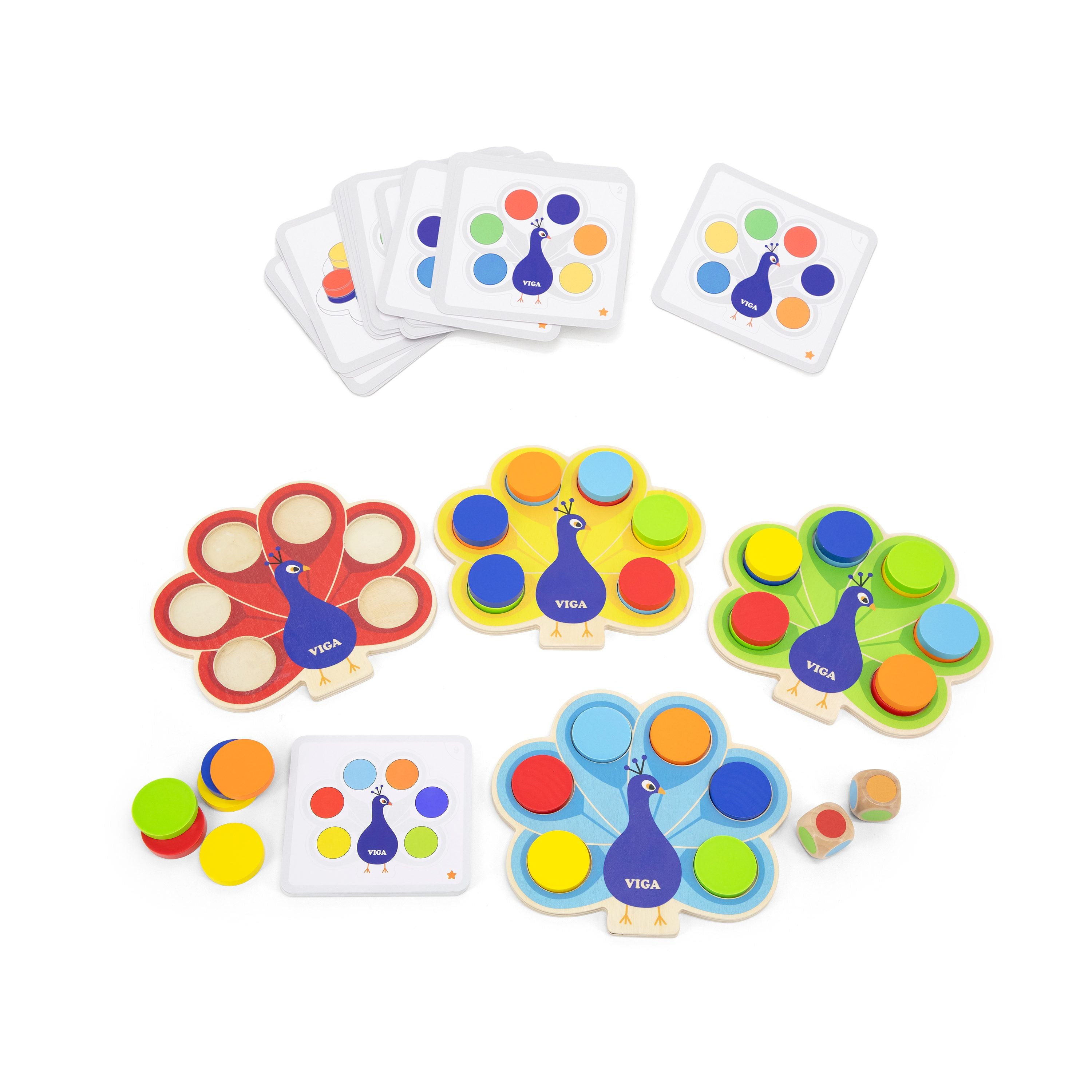 Viga Wooden Peacock Color Matching Game - 42pc Interactive Racing & Logic Set
