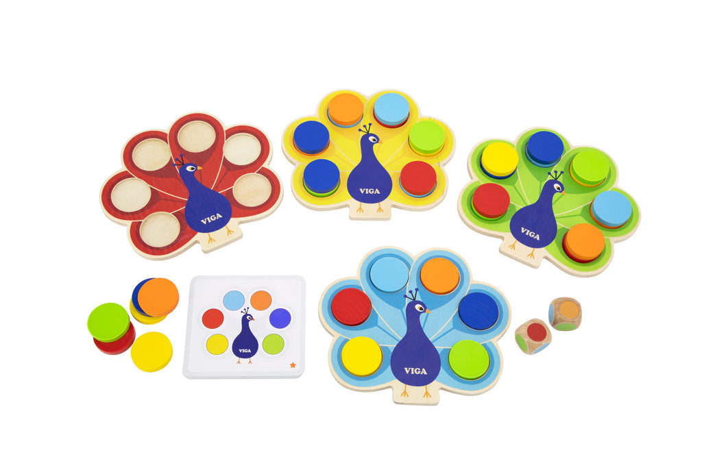 Viga Wooden Peacock Color Matching Game - 42pc Interactive Racing & Logic Set