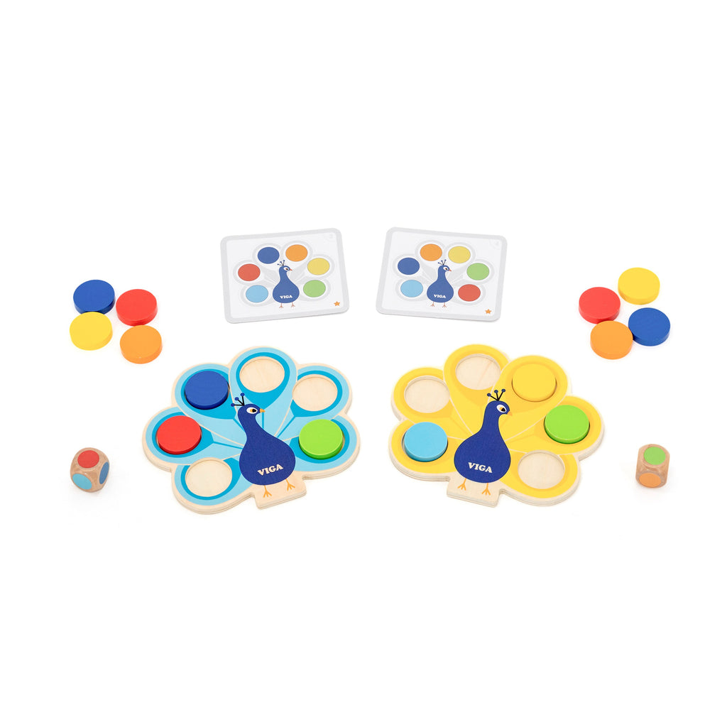 Viga Wooden Peacock Color Matching Game - 42pc Interactive Racing & Logic Set