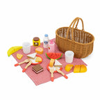 Viga 30-Piece Deluxe Wooden Picnic Basket Set - Montessori Outdoor Social Role Play Toy