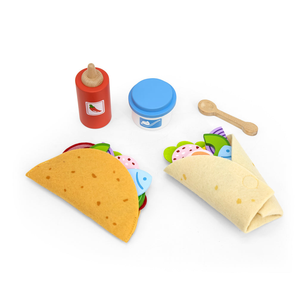 Viga 25-Piece Wooden Taco & Tortilla Play Set - Montessori International Food Toy