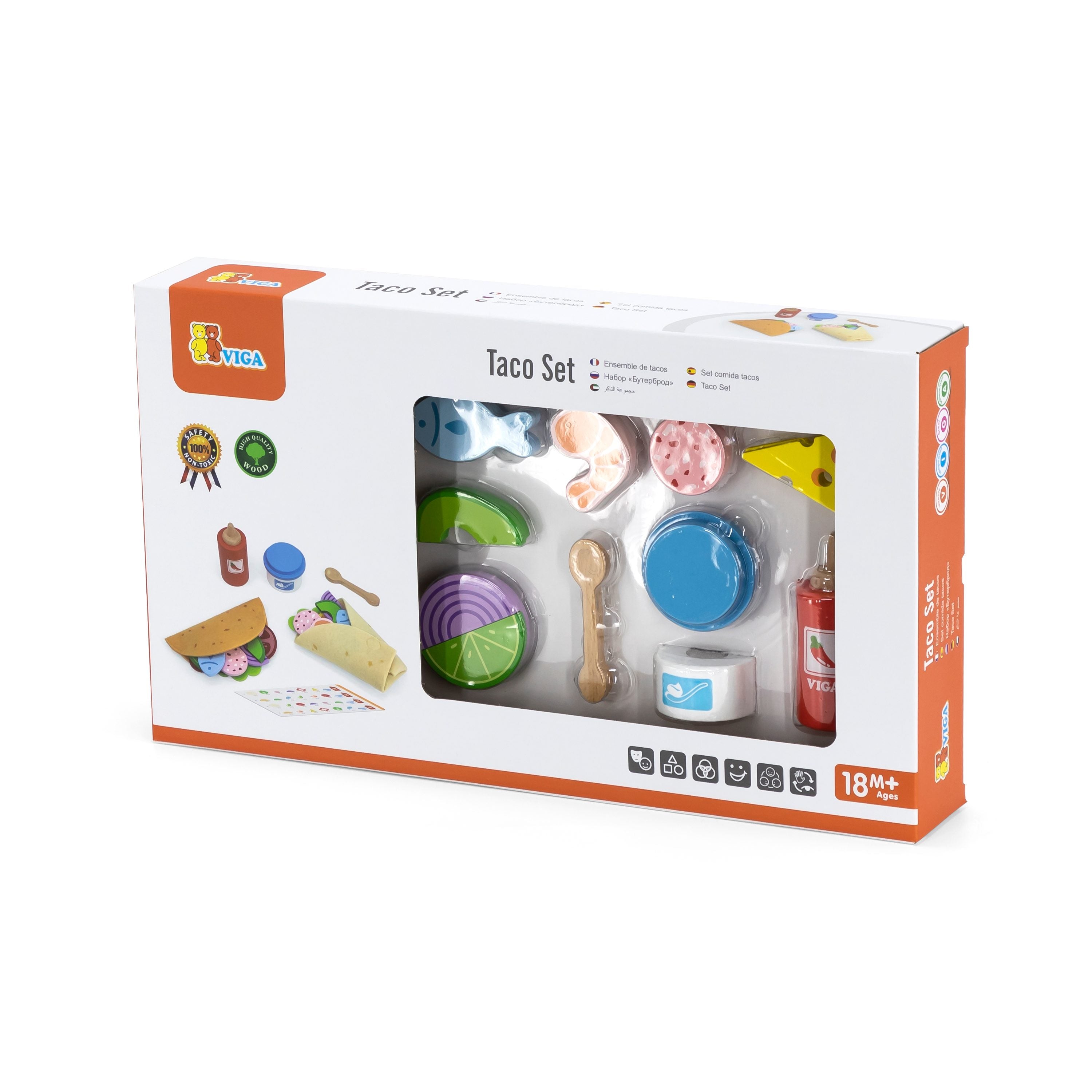 Viga 25-Piece Wooden Taco & Tortilla Play Set - Montessori International Food Toy