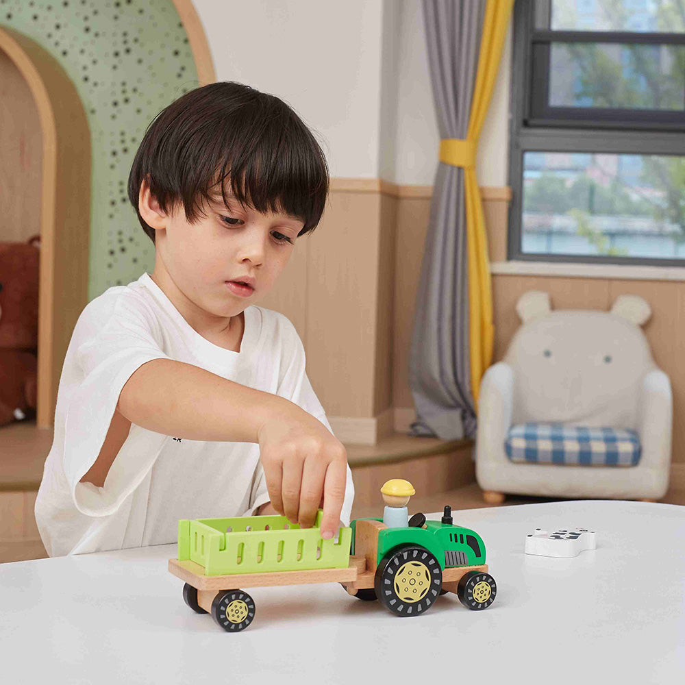 Viga 12-Piece Build-Your-Own Farm Tractor - Montessori DIY Wooden Vehicle Set