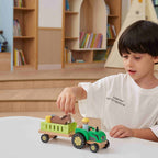 Viga 12-Piece Build-Your-Own Farm Tractor - Montessori DIY Wooden Vehicle Set