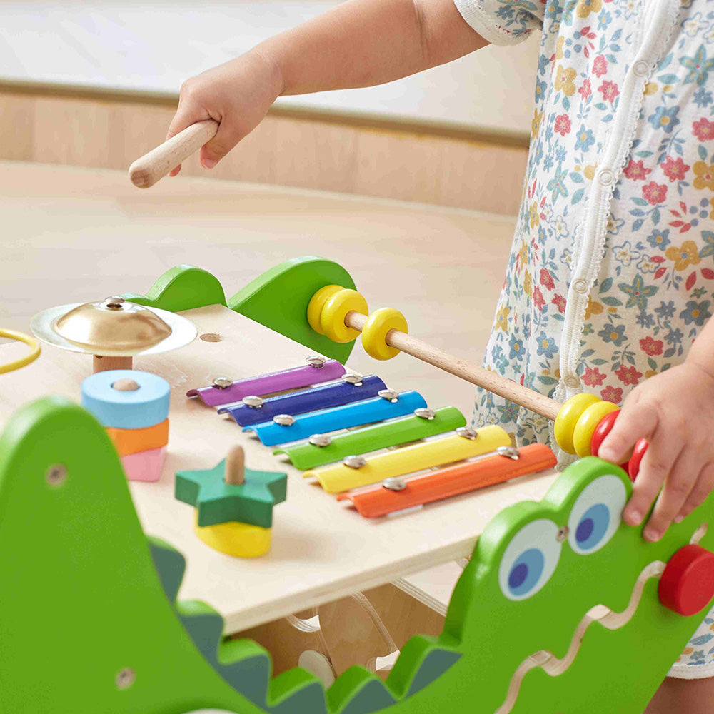 Viga 7-in-1 Crocodile Activity Walker - Montessori Wooden Push Toy with Storage