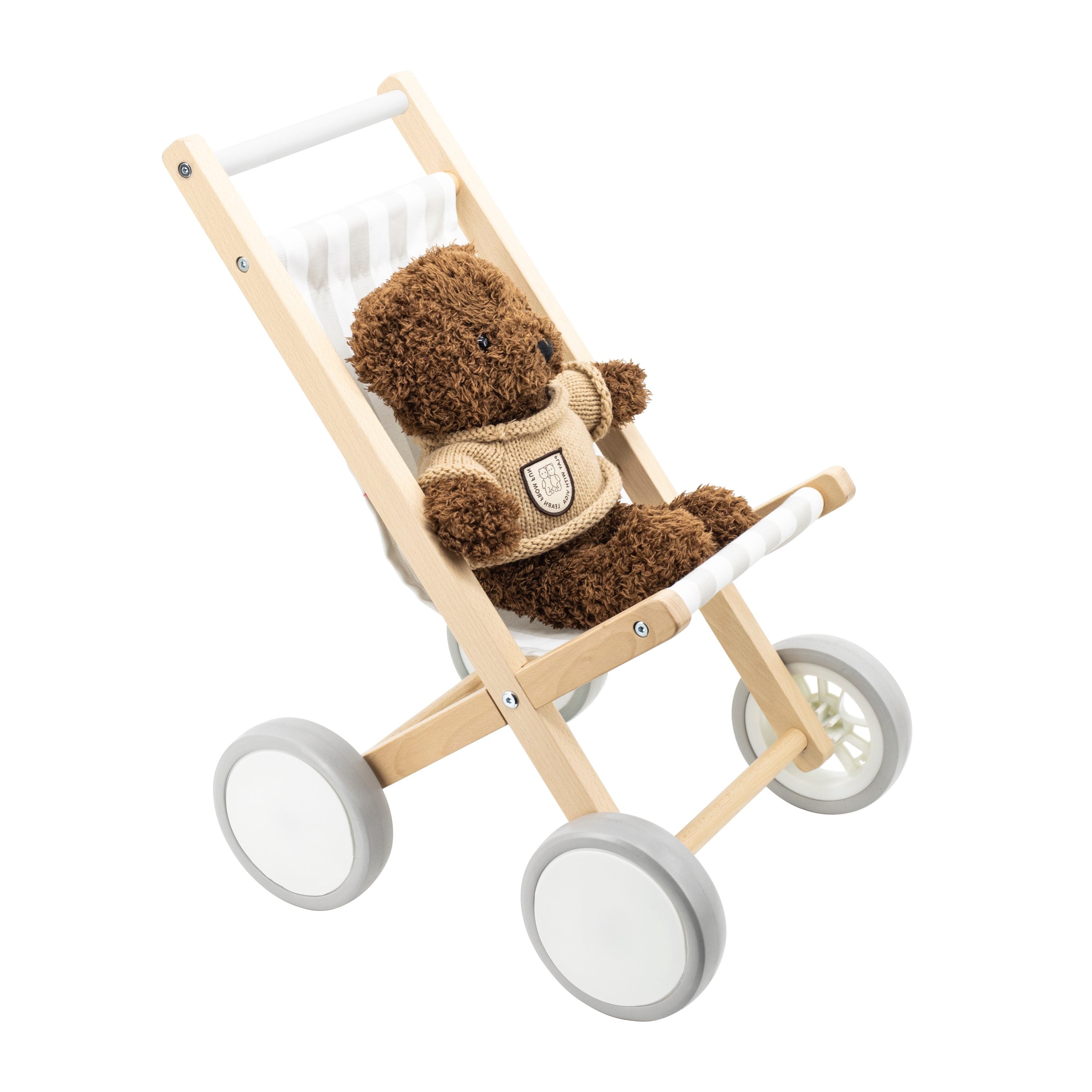 Viga Solid Beechwood Doll Stroller with Rubber Tires - Premium Nurturing Role Play Toy