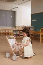 Viga Solid Beechwood Doll Stroller with Rubber Tires - Premium Nurturing Role Play Toy