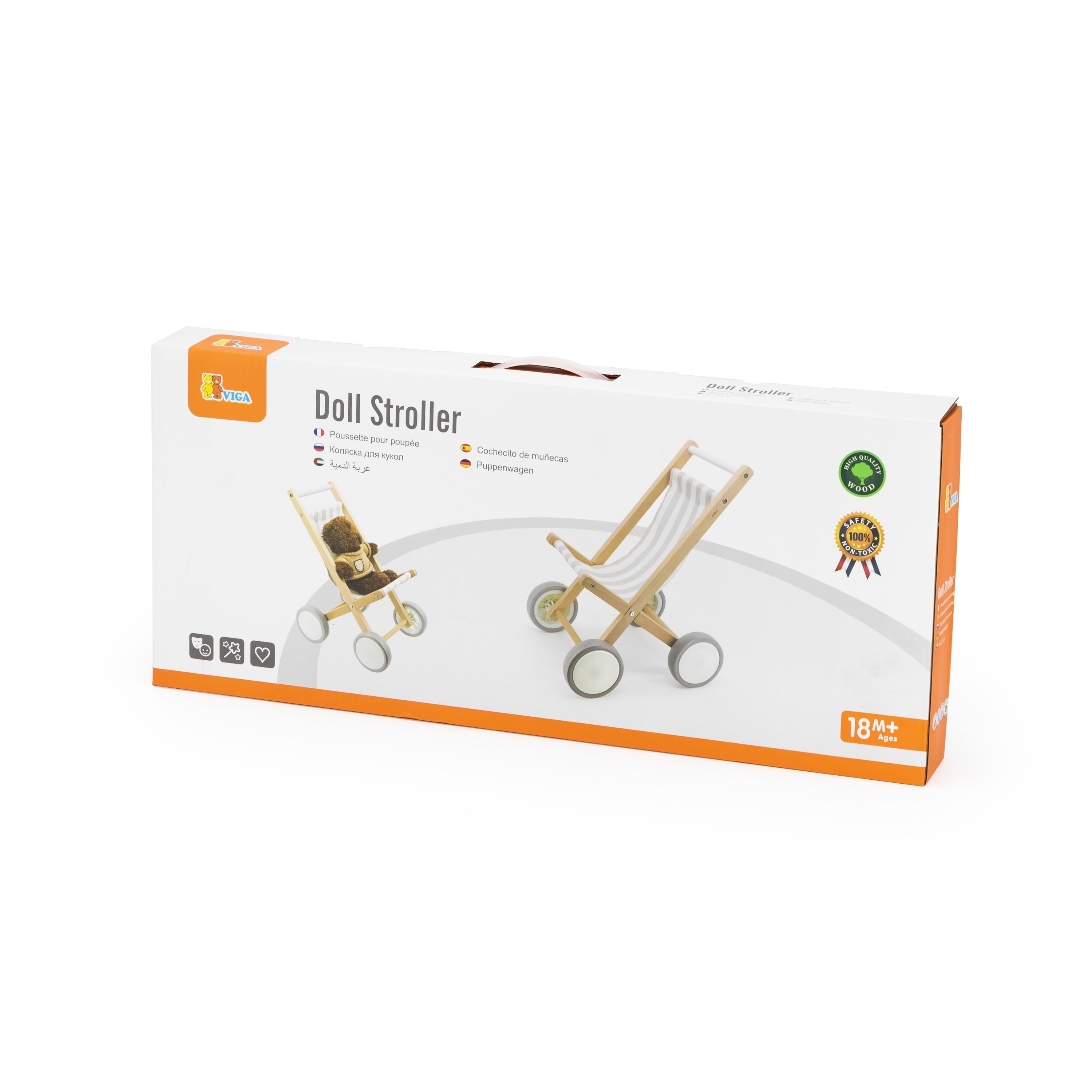 Viga Solid Beechwood Doll Stroller with Rubber Tires - Premium Nurturing Role Play Toy