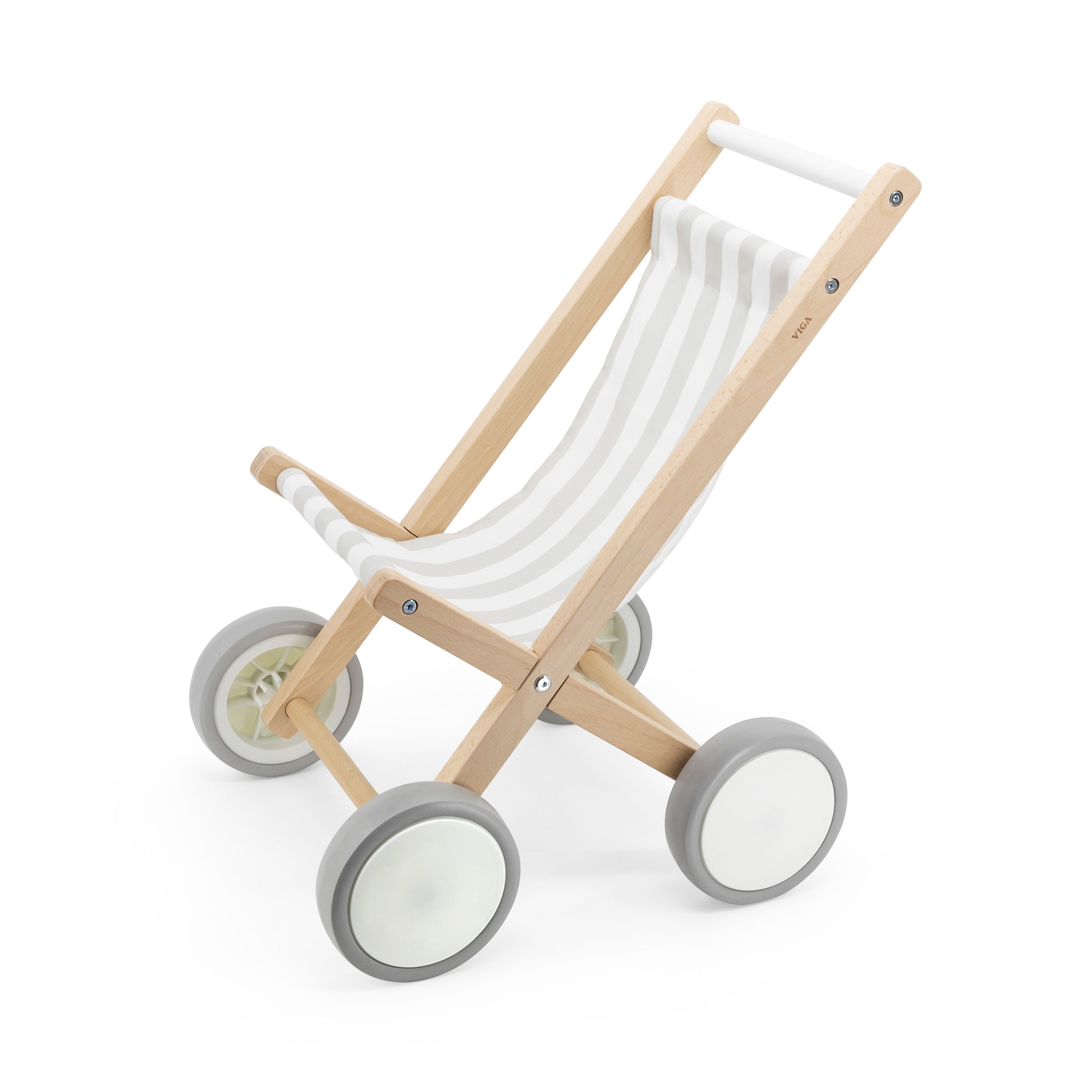 Viga Solid Beechwood Doll Stroller with Rubber Tires - Premium Nurturing Role Play Toy