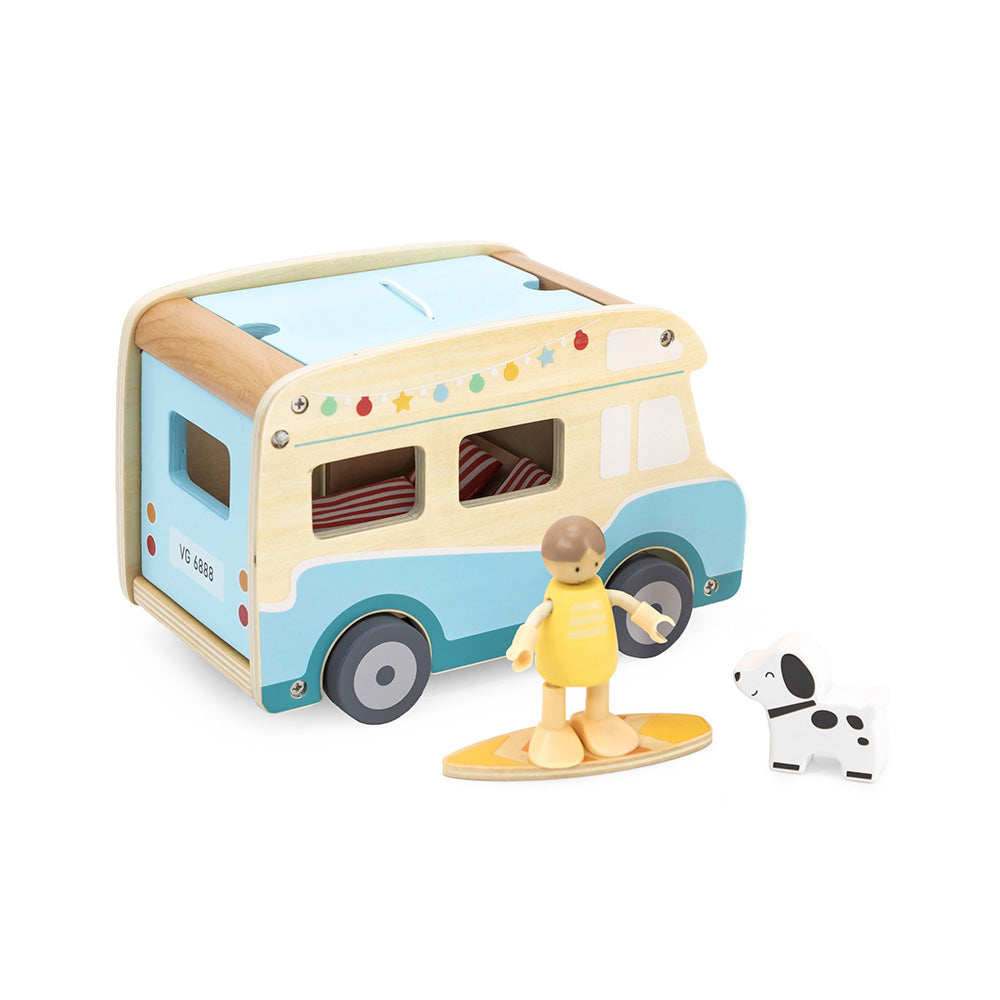 Viga Wooden Beach Camper Van Playset - 11-Piece Deluxe Summer Road Trip Set