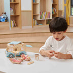 Viga Wooden Beach Camper Van Playset - 11-Piece Deluxe Summer Road Trip Set