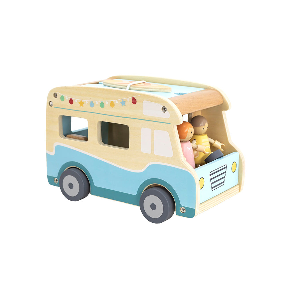 Viga Wooden Beach Camper Van Playset - 11-Piece Deluxe Summer Road Trip Set