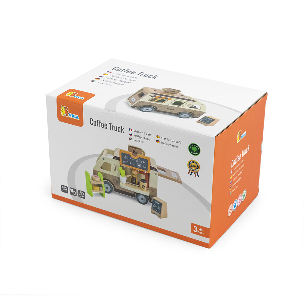 Viga Wooden Mobile Coffee Van Playset - 10-Piece Barista Role Play Cafe Set