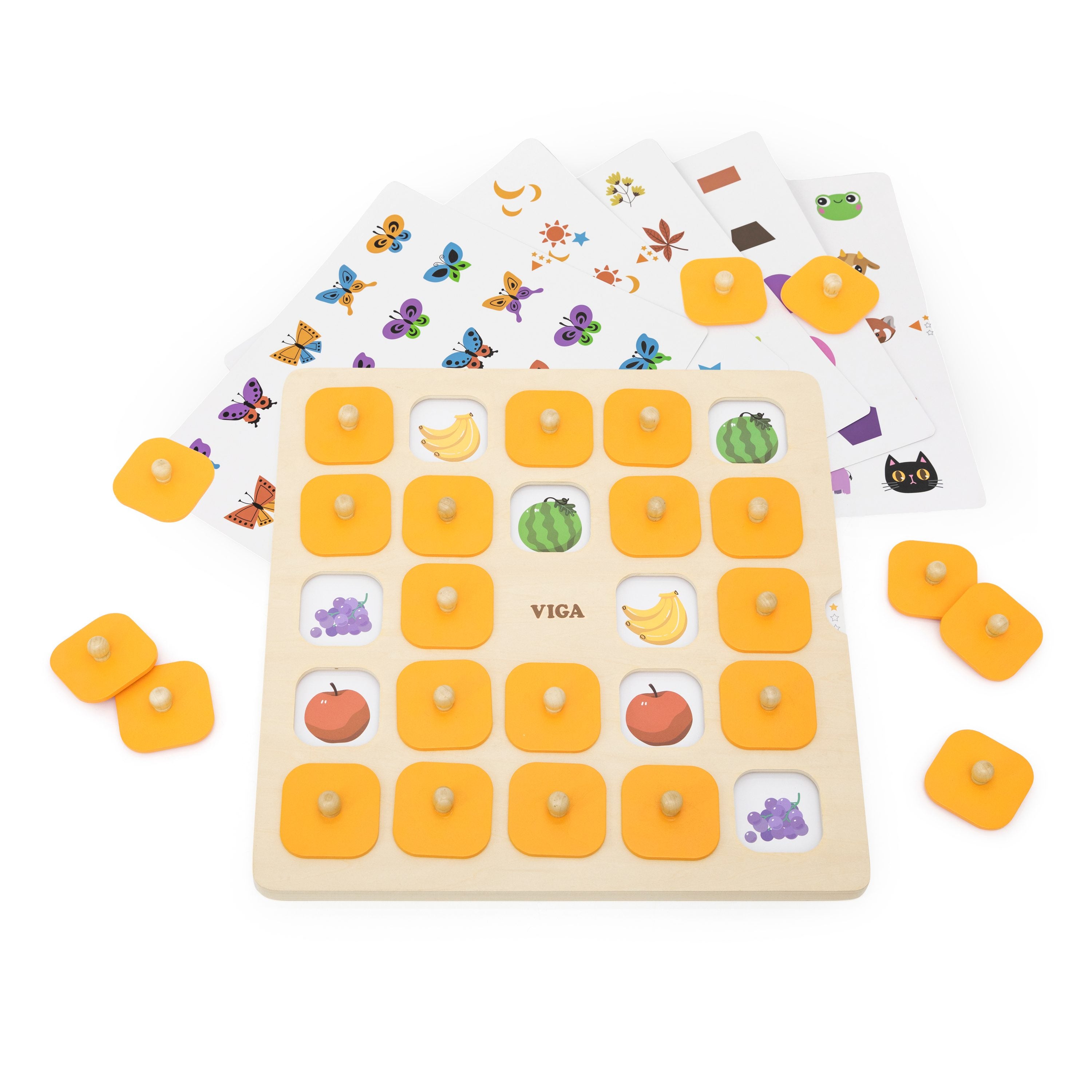 Viga Jumbo Wooden Memory Game - 24-Grid Professional Matching Set with 5 Double-Sided Cards