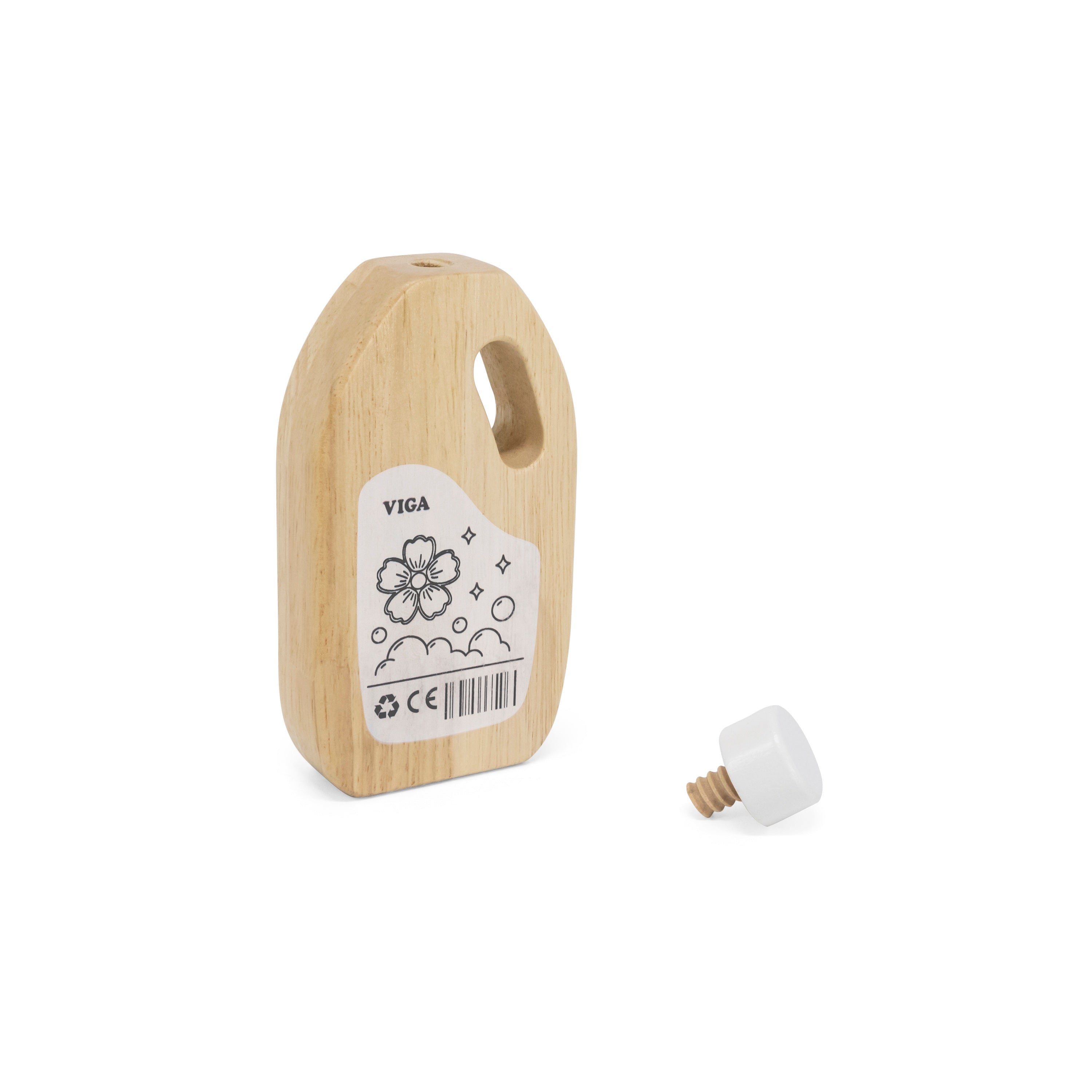 Viga Modern White Wooden Play Washing Machine - Rubberwood Unit with Detergent