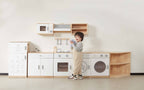 Viga Modern White Wooden Play Washing Machine - Rubberwood Unit with Detergent