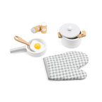Viga 8-Piece Grey Wooden Kitchen Accessories Set - Modern Montessori Play Cookware