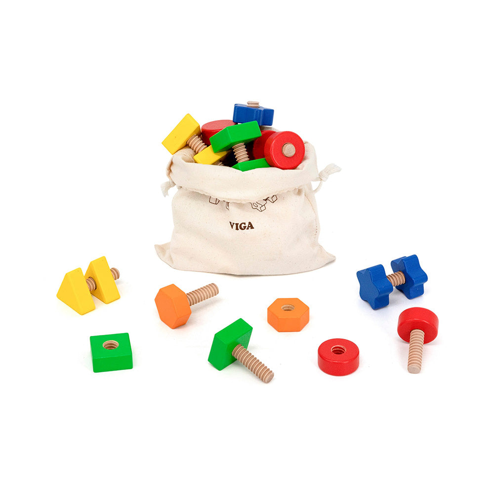 Viga 40-Piece Wooden Nut & Bolt Sensory Matching Set - Montessori Fine Motor Toy