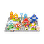 Viga 100-Piece Wooden City Block Set with Floor Puzzle & Storage Bucket
