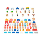 Viga 100-Piece Wooden City Block Set with Floor Puzzle & Storage Bucket