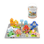 Viga 100-Piece Wooden City Block Set with Floor Puzzle & Storage Bucket