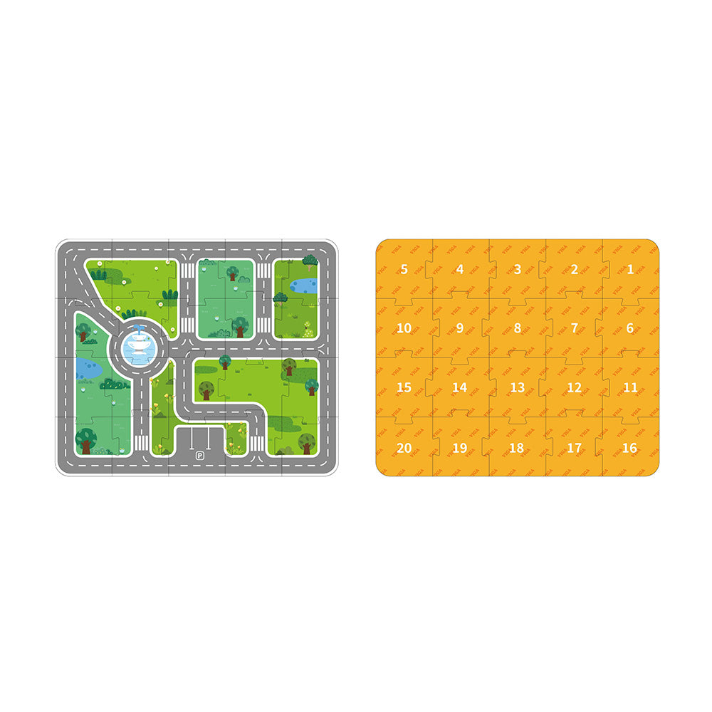 Viga 100-Piece Wooden City Block Set with Floor Puzzle & Storage Bucket