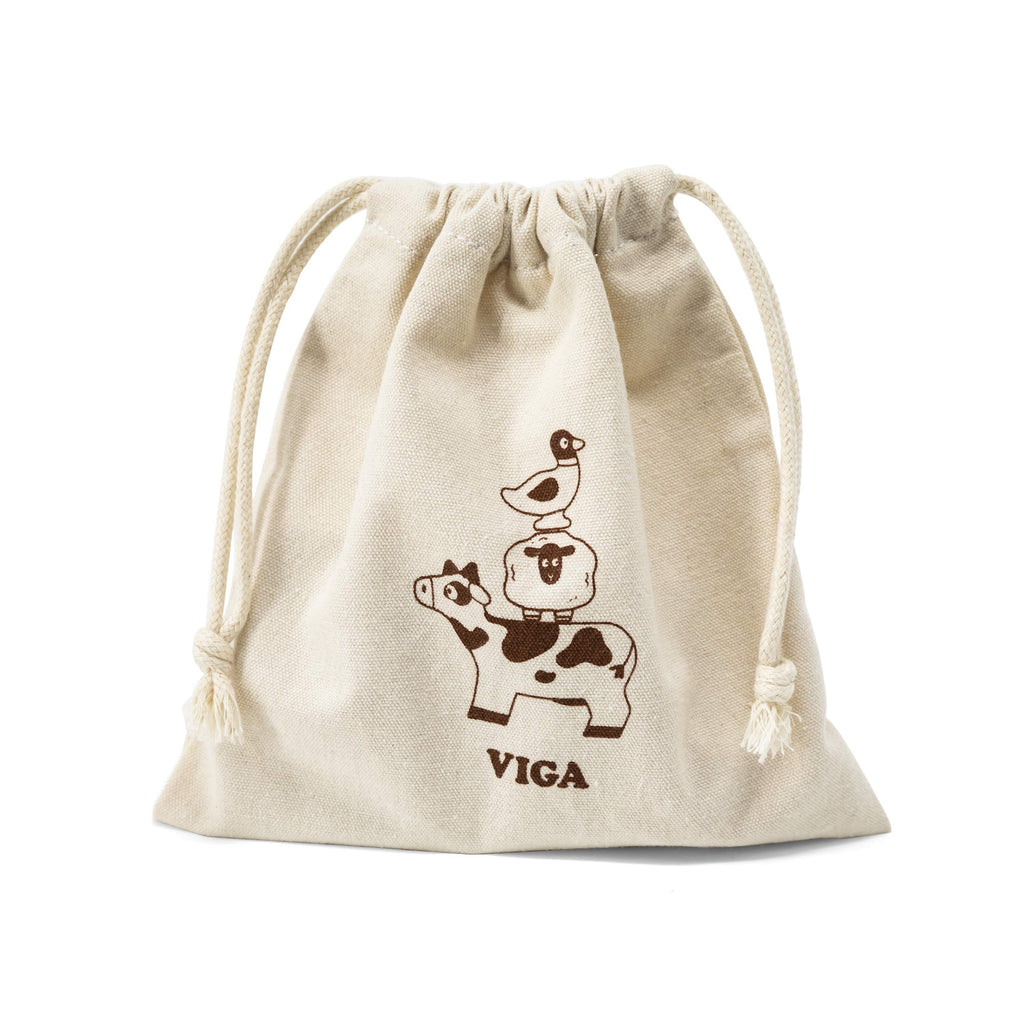 Viga Wooden Farm Animal Balancing & Stacking Set - 12pc Beechwood Set with Cotton Bag