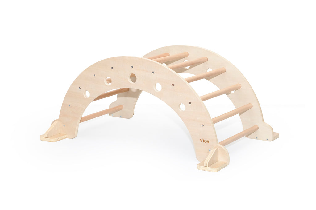 Viga 2-in-1 Wooden Climbing Arch & Rocker - Solid Beechwood Montessori Gym
