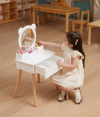 Viga Modern White Wooden Vanity Table & Stool Set - Minimalist Role Play Center