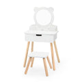 Viga Modern White Wooden Vanity Table & Stool Set - Minimalist Role Play Center