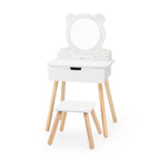 Viga Modern White Wooden Vanity Table & Stool Set - Minimalist Role Play Center