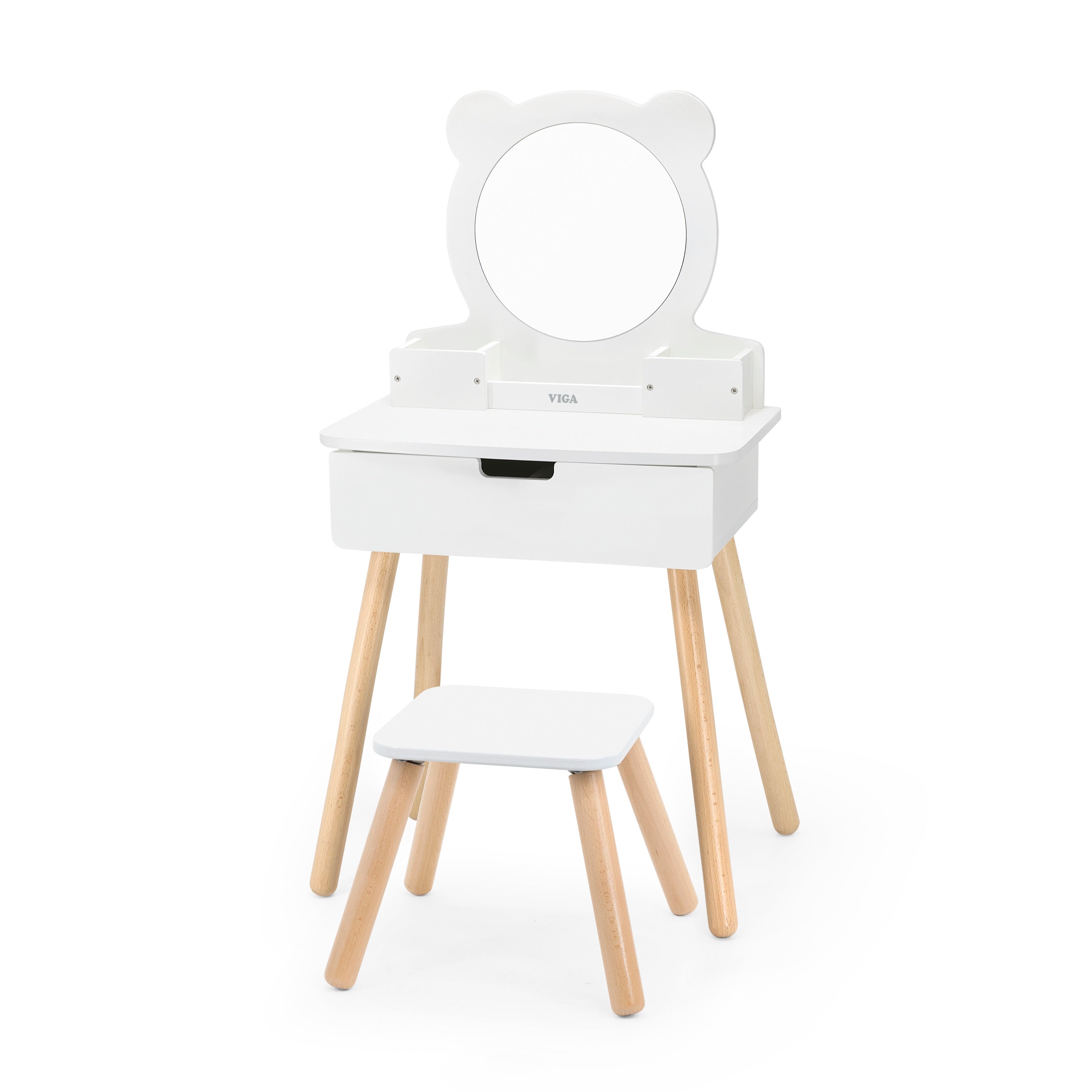 Viga Modern White Wooden Vanity Table & Stool Set - Minimalist Role Play Center