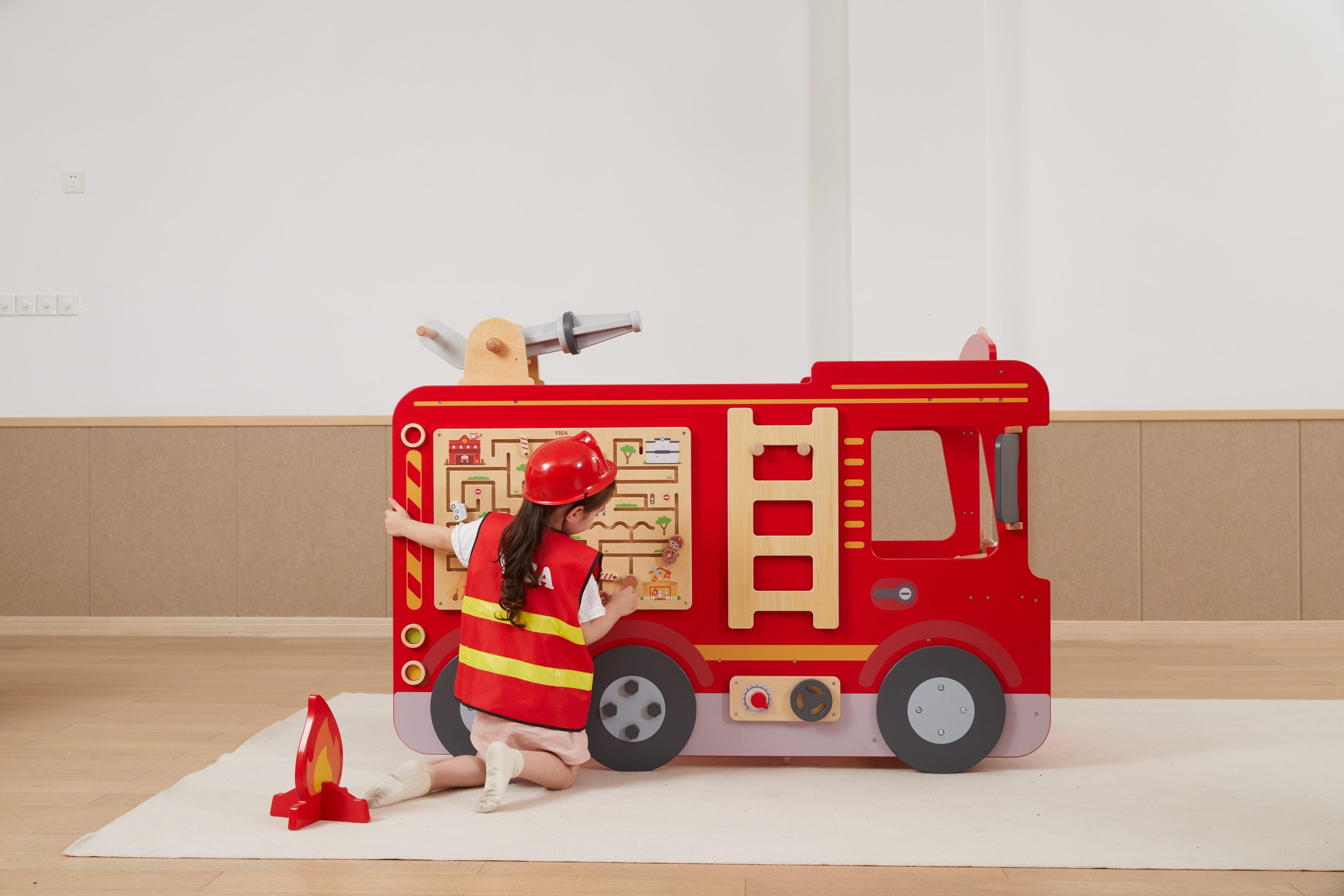 Viga 1.5m Giant Wooden Fire Engine - Immersive Role-Play & Sensory Activity Center