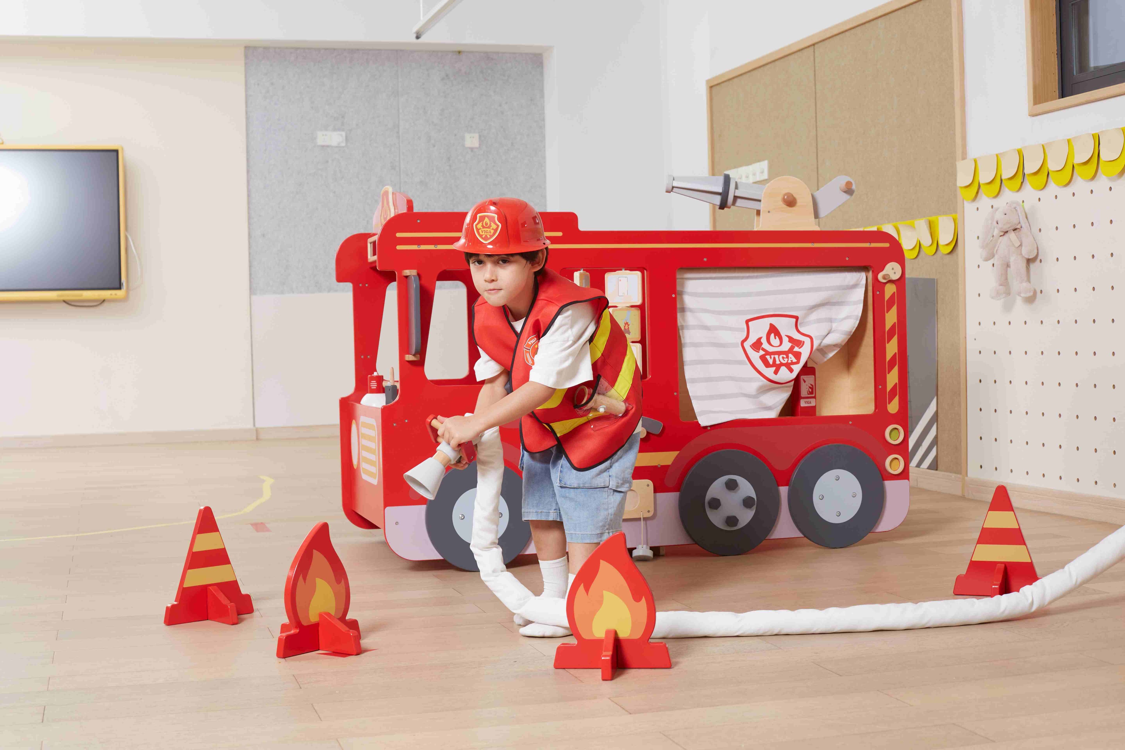 Viga 1.5m Giant Wooden Fire Engine - Immersive Role-Play & Sensory Activity Center