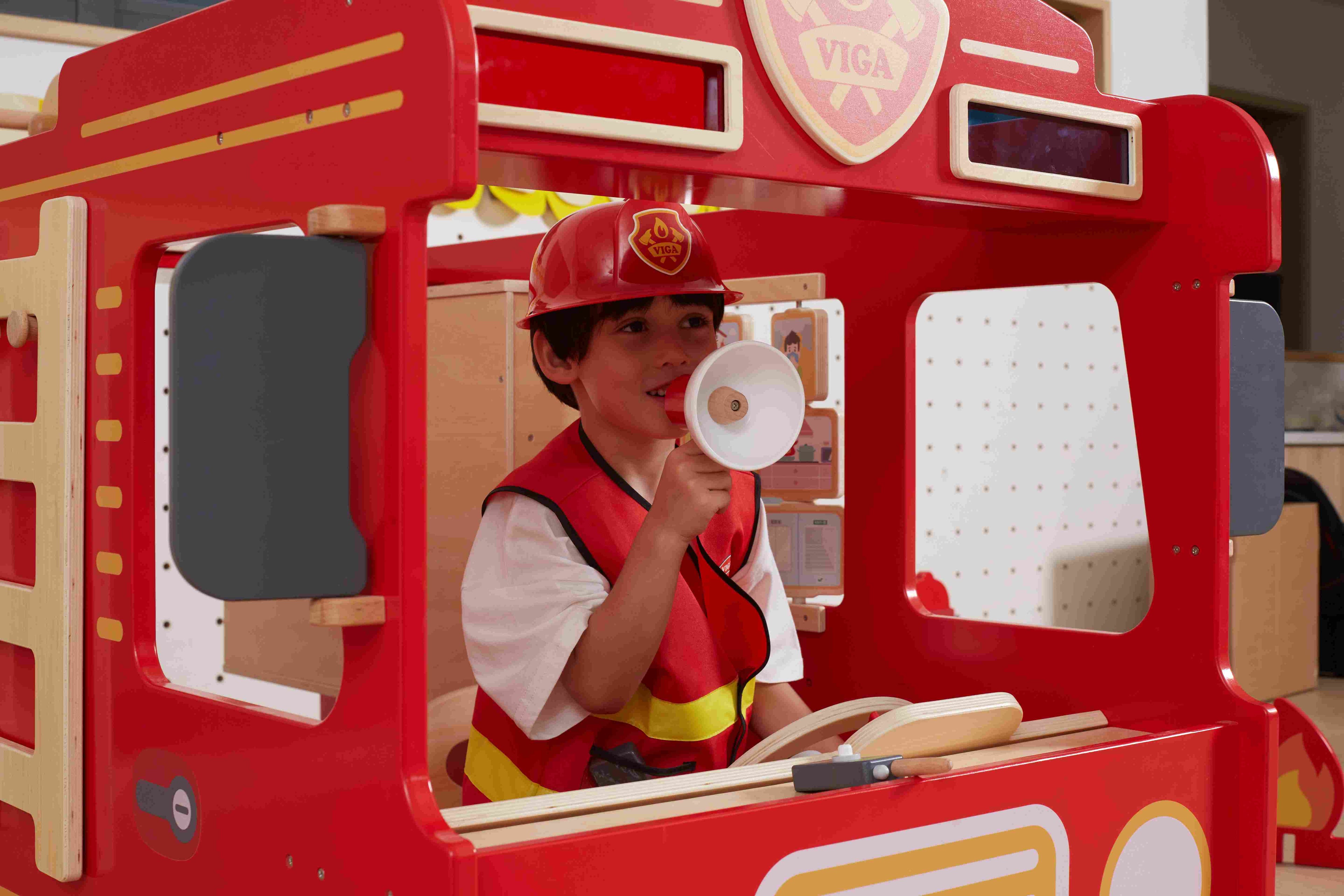 Viga 1.5m Giant Wooden Fire Engine - Immersive Role-Play & Sensory Activity Center