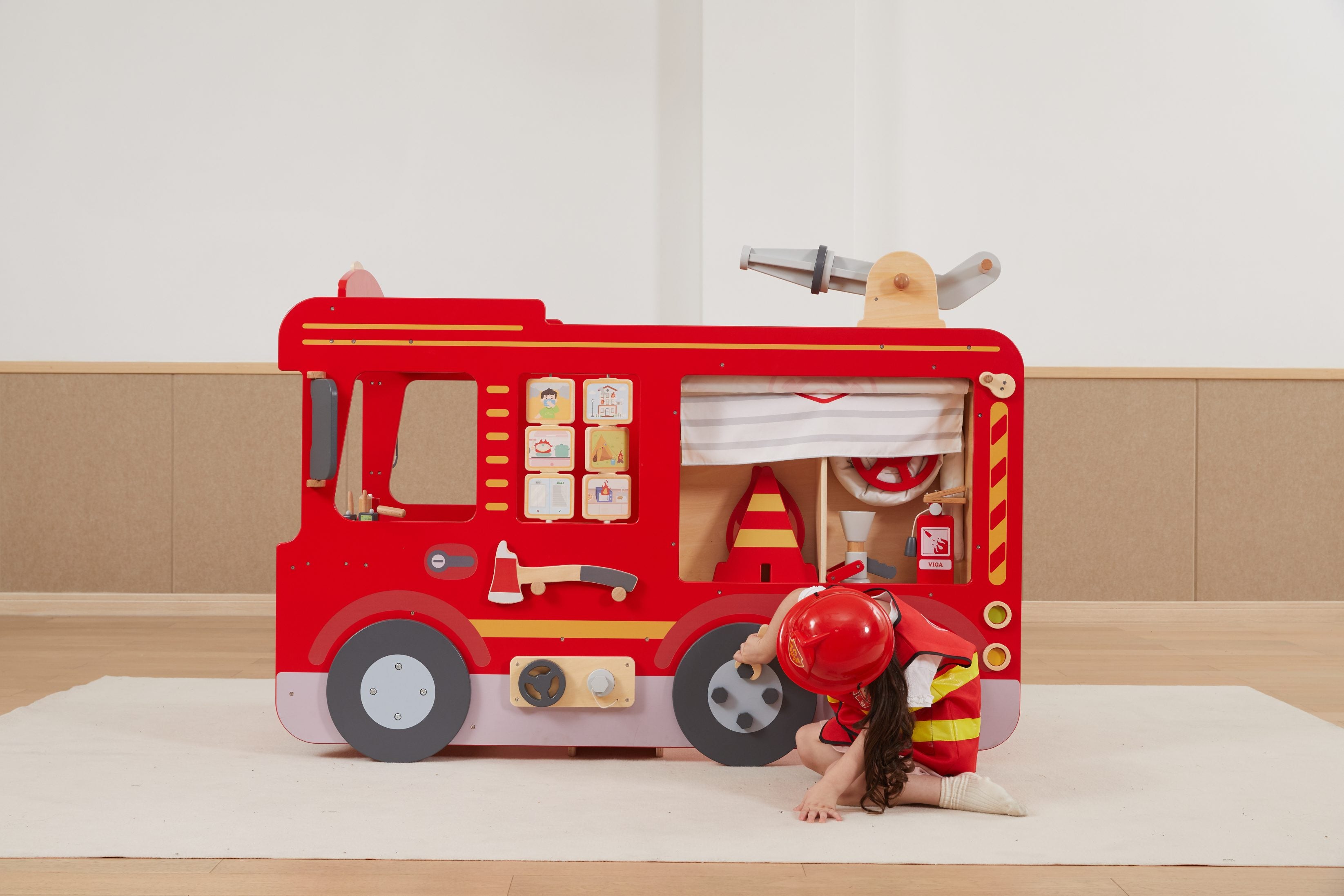 Viga 1.5m Giant Wooden Fire Engine - Immersive Role-Play & Sensory Activity Center