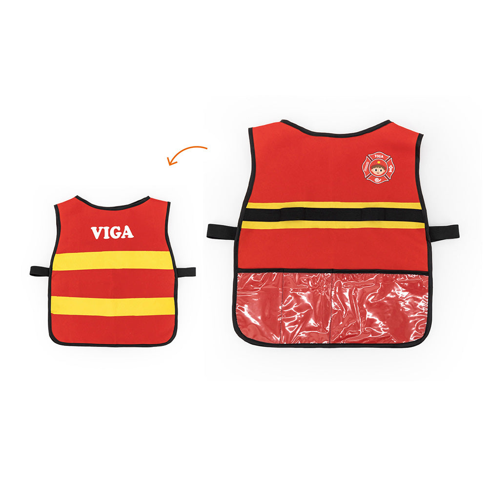 Viga 8-Piece Deluxe Wooden Firefighter Role-Play Set - Hero Essentials with Vest