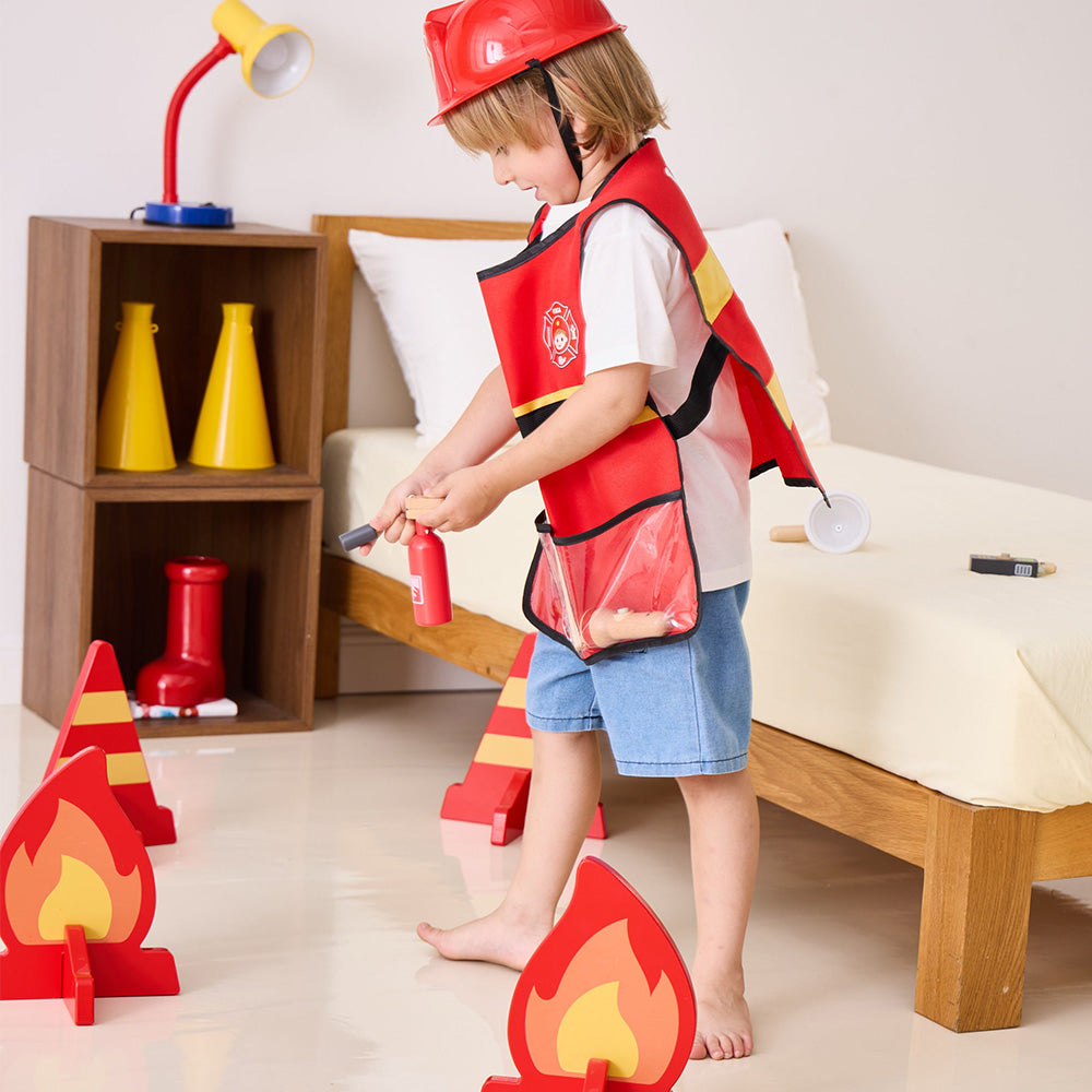 Viga 8-Piece Deluxe Wooden Firefighter Role-Play Set - Hero Essentials with Vest