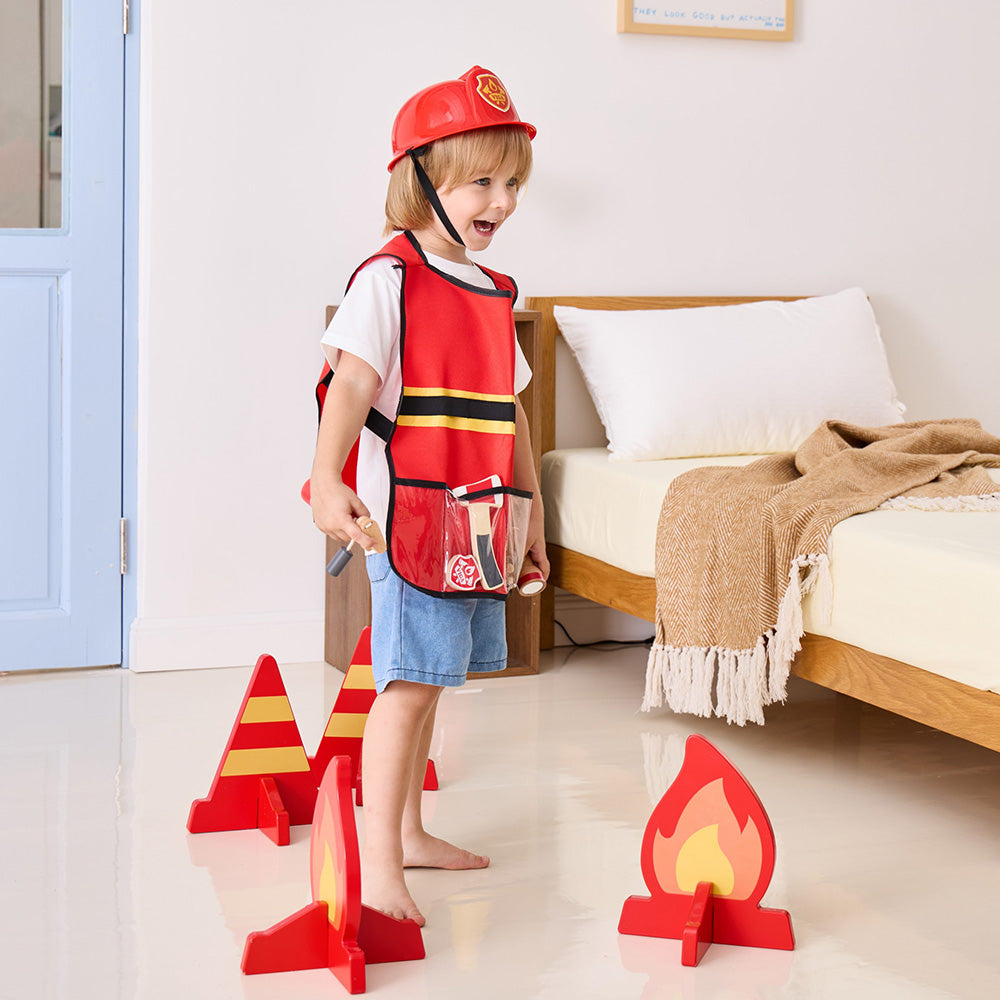 Viga 8-Piece Deluxe Wooden Firefighter Role-Play Set - Hero Essentials with Vest