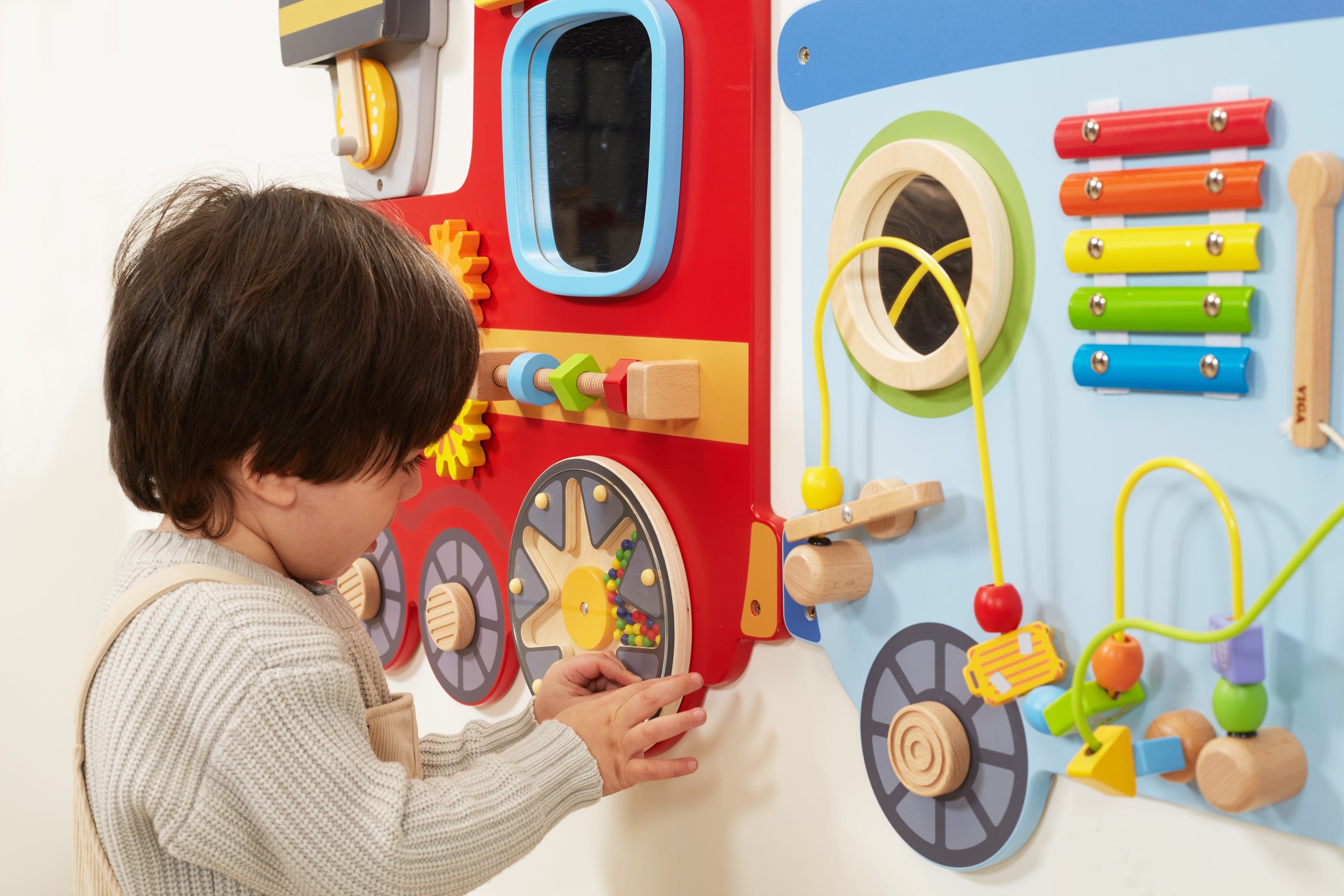 Viga Steam Train Wall Toy - 5-Piece Interactive Sensory Activity Board for Kids