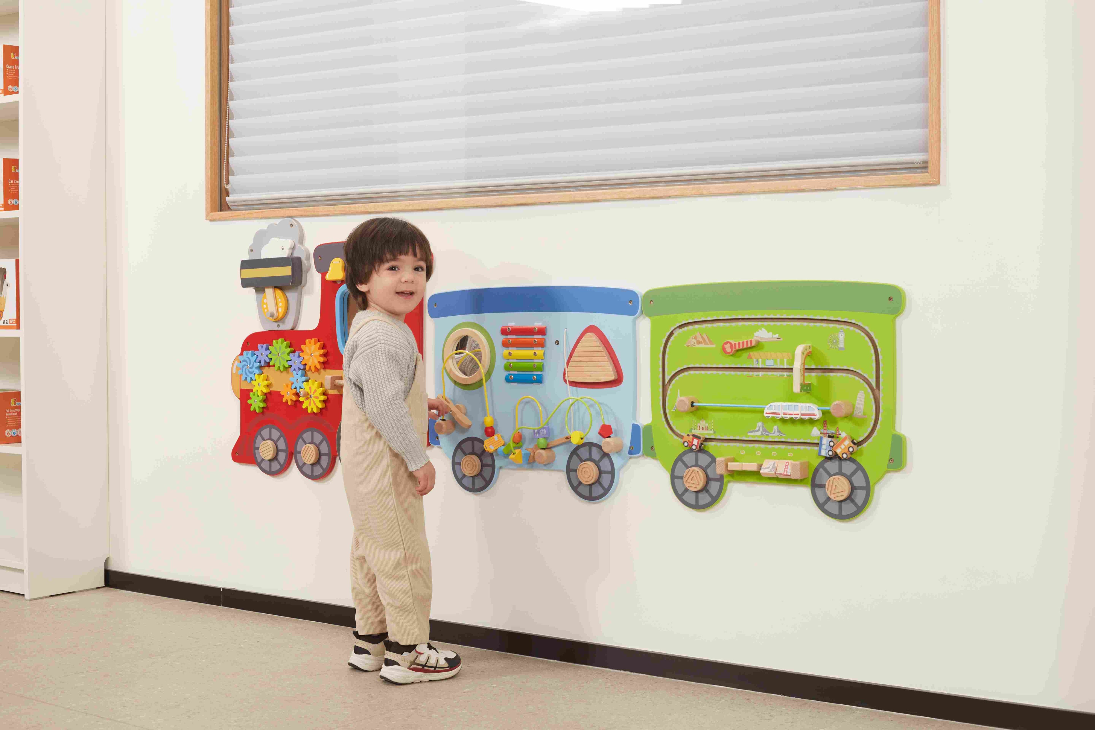 Viga Steam Train Wall Toy - 5-Piece Interactive Sensory Activity Board for Kids