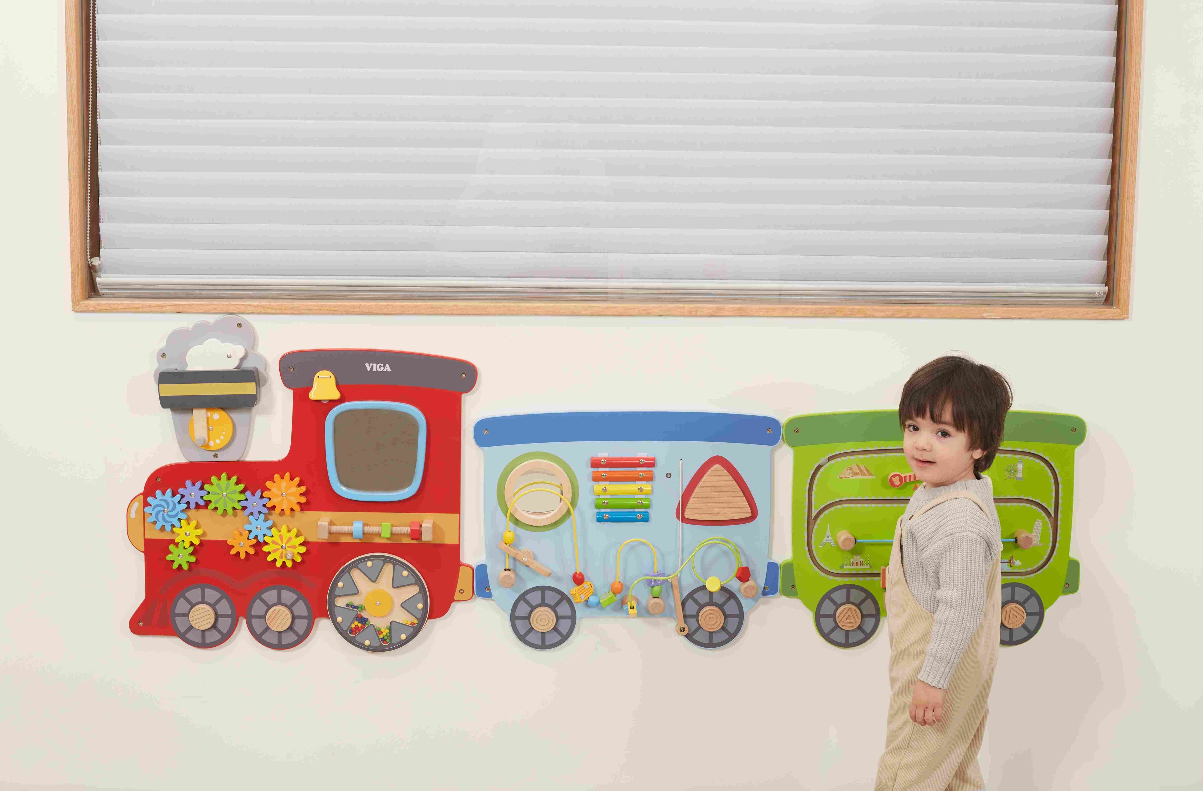 Viga Steam Train Wall Toy - 5-Piece Interactive Sensory Activity Board for Kids