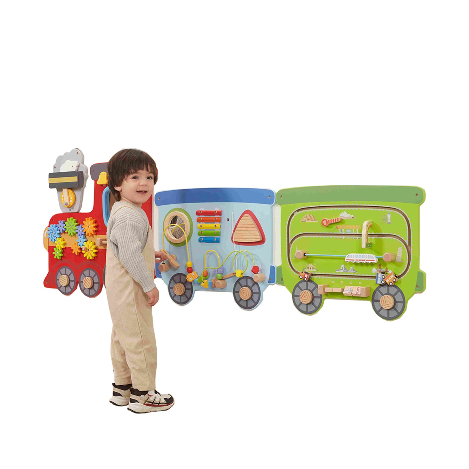 Viga Steam Train Wall Toy - 5-Piece Interactive Sensory Activity Board for Kids