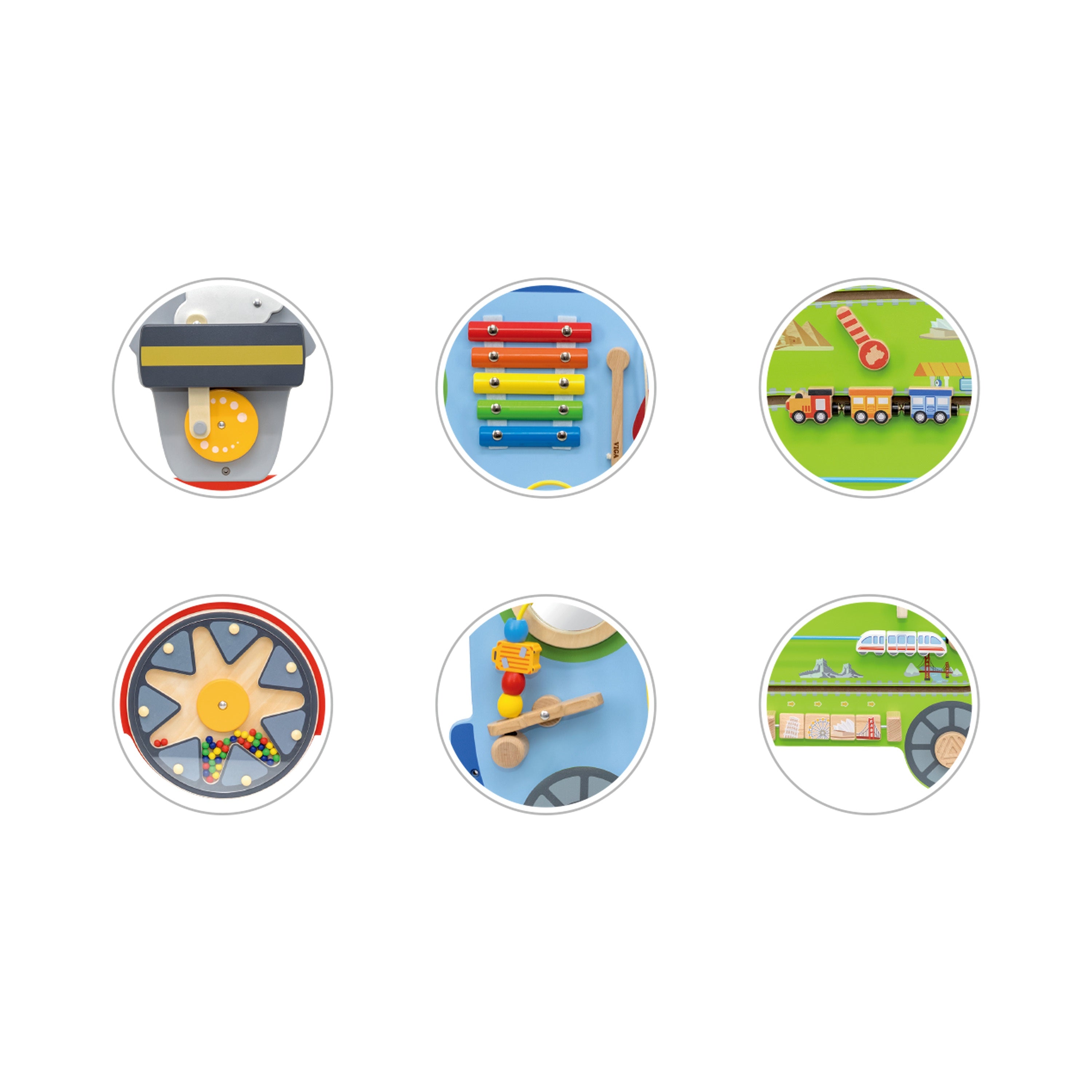 Viga Steam Train Wall Toy - 5-Piece Interactive Sensory Activity Board for Kids